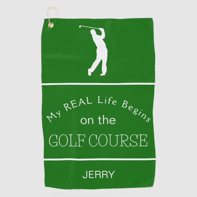 Mein echtes Leben beginnt auf dem Golfplatz Lt. Pi Golfhandtuch (Vorderseite)
