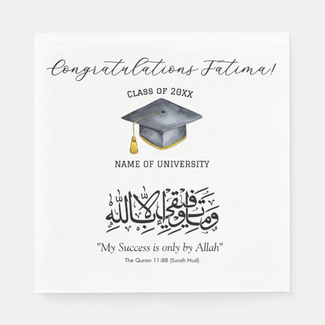 Mein Erfolg ist nur durch Allah Arabische Kalligra Serviette (Vorderseite)