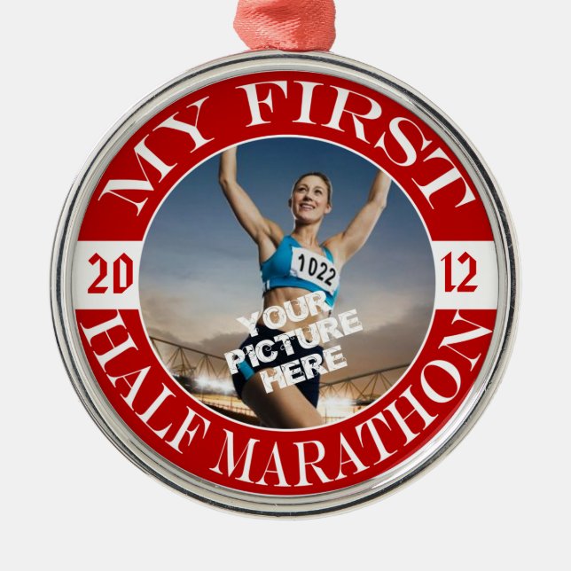 Mein erste Hälfte-Marathon - kundengerechtes Foto Silbernes Ornament (Vorne)