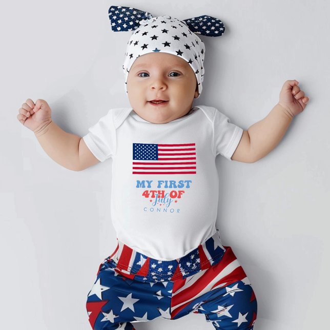 Mein erster 4. Juli Patriotische US Flagge Baby Strampler (My First 4th Of July Patriotic Stars And Stripes Baby Bodysuit)