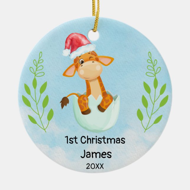 Mein erster Blue Baby Baby Boy Giraffe Keramik Ornament (Vorne)
