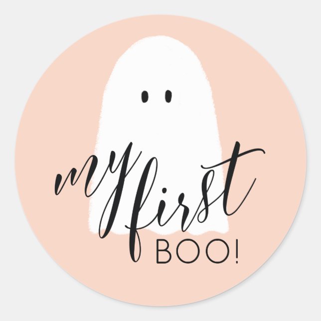 Mein erster Boo Niedlich Halloween Ghost Peach Runder Aufkleber (Vorderseite)
