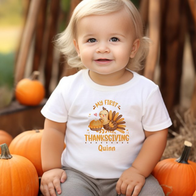 Mein erster Erntedank Niedlicher Personalisierter  Baby T-shirt (My First Thanksgiving Personalized Baby T-Shirt)