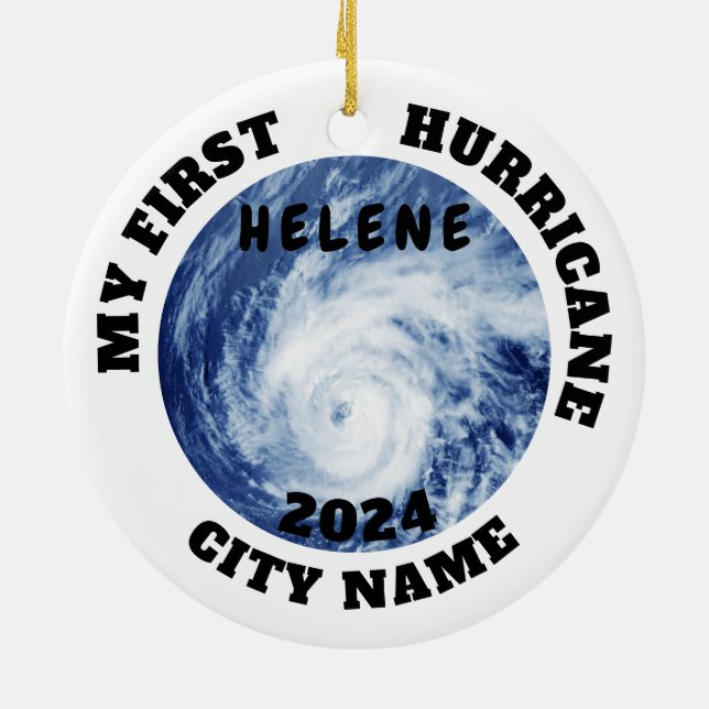 Mein erster Hurrikan Helene Custom City Name Keramik Ornament (Hinten)