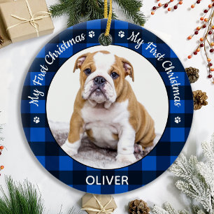 Mein erster Karierter Hund zu Weihnachten Welpen F Keramik Ornament