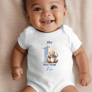 Mein erster Neujahrsjunge Name Blue Bären Baby Strampler