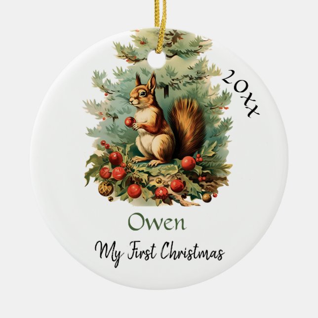 Mein erster Niedlicher Eichhörnchen-Name Keramik Ornament (Vorne)