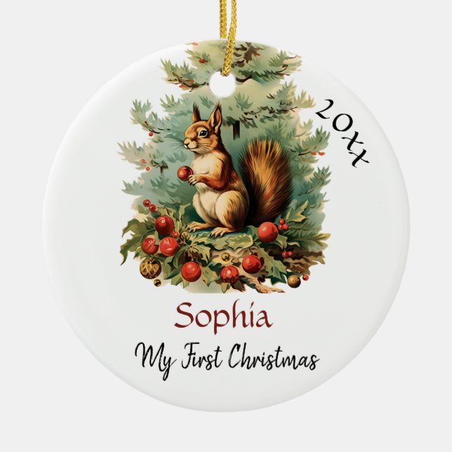 Mein erster Niedlicher Eichhörnchen-Name Keramik Ornament (Vorne)