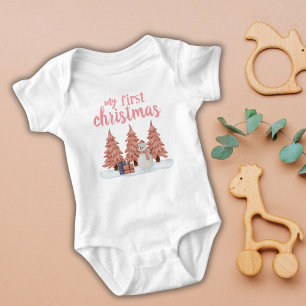 Mein erster Weihnachten Rosa Schneemann Winterwald Baby Strampler