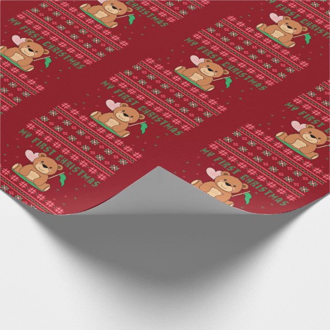Mein erster Weihnachts-Teddy-Bär Ugy Weihnachten Geschenkpapier (Ecke)