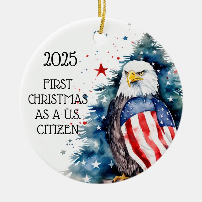 Mein erster WeihnachtsAdler von US-Bürgern Keramik Ornament (Vorne)