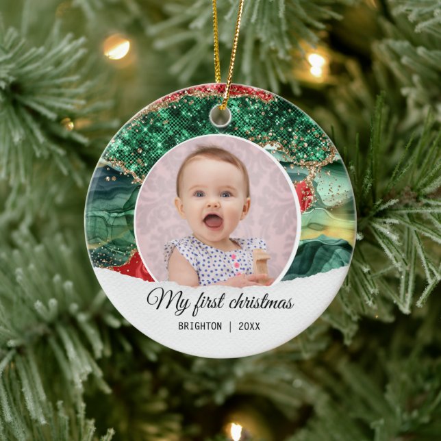 Mein erster Weihnachtsfest-Glitzer Keramik Ornament (Baum)