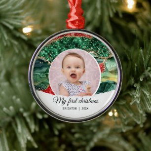 Mein erster Weihnachtsfest-Glitzer Ornament Aus Metall