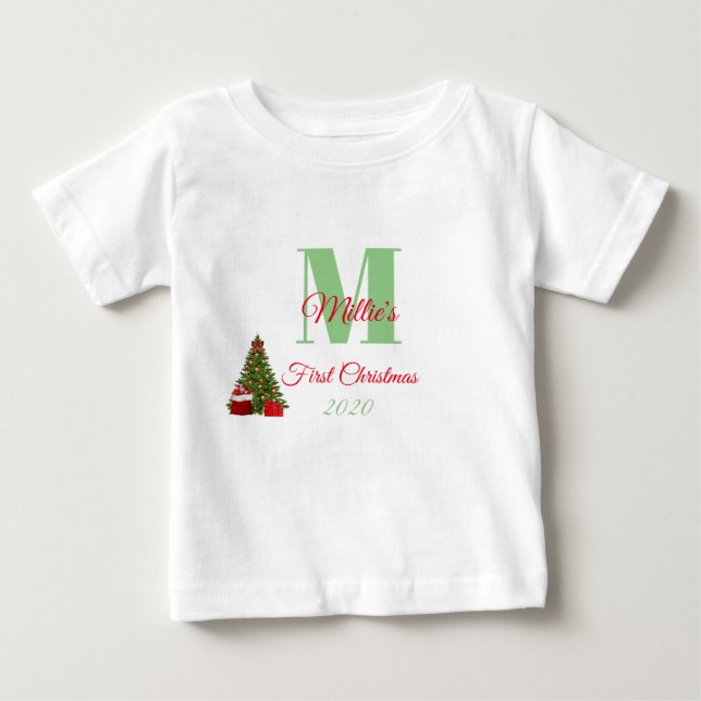 Mein erster Weihnachtsgrün-Rot-Baum Baby T-shirt (Vorderseite)