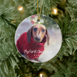 Mein erster Weihnachtshund Foto Schneeflocken Keramik Ornament