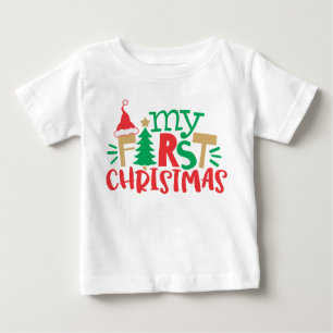 Mein erster Weihnachtsmann Santa Hut Baum Rot Grün Baby T-shirt