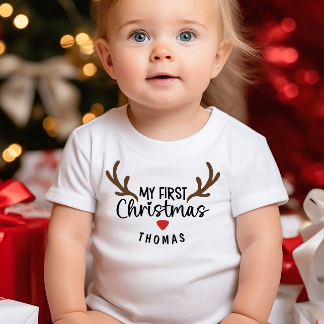 Mein erster Weihnachtsname Boy Reindeer Baby T-shirt (Von Creator hochgeladen)