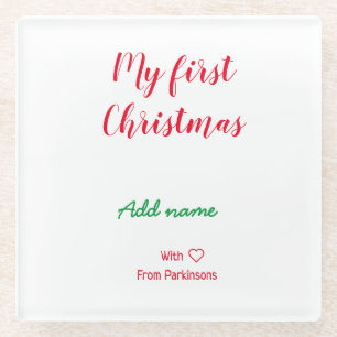 Mein erster Weihnachtsname Familienname mit Liebe Glasuntersetzer