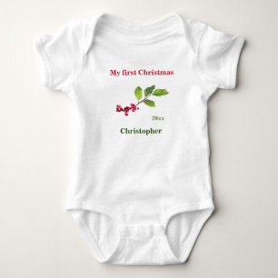 Mein erster Weihnachtsname Jahr Heilige Beere T -  Baby Strampler