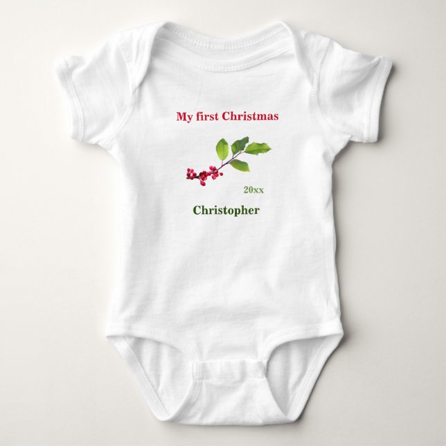 Mein erster Weihnachtsname Jahr Heilige Beere T -  Baby Strampler (Vorderseite)