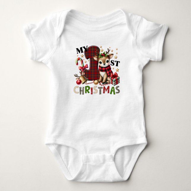 Mein erster Weihnachtsrein Niedlich Baby Strampler (Vorderseite)