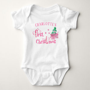 Mein erster Weihnachtsrosa Schneemann mit Geschenk Baby Strampler