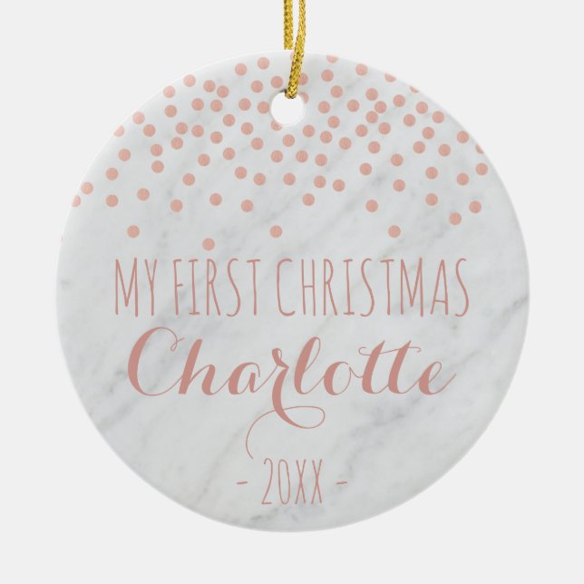 Mein erster WeihnachtsRosengold- und -marmor | Keramikornament (Vorne)