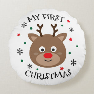 Mein erster Weihnachtsrudolph Rundes Kissen
