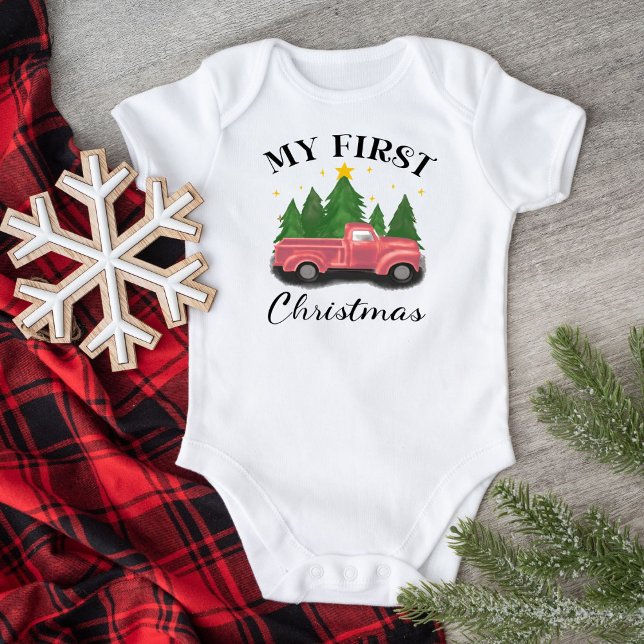 Mein erster Weihnachtswasserfahrzeug weiß Baby Strampler (Christmas Truck)