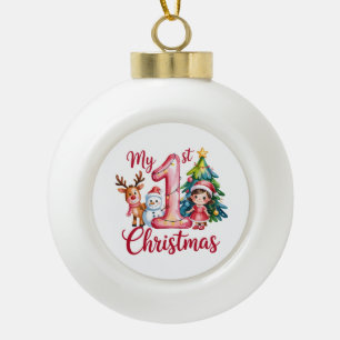 Mein erstes 1. Weihnachten rosa Baby Mädchen Xmas  Keramik Kugel-Ornament