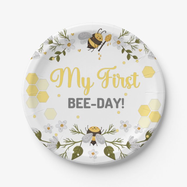 Mein erstes Bienentag-Party-Design - Hummel-Bienen Pappteller (Vorderseite)