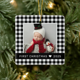 Mein erstes Black Buffalo Kariert Baby Foto Keramikornament