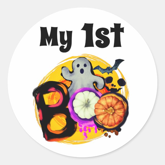Mein erstes Boo Niedlich Ghost Baby's erstes Hallo Runder Aufkleber (Vorderseite)