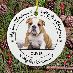 Mein erstes Foto zu Weihnachten - Niedlicher Hund Keramik Ornament