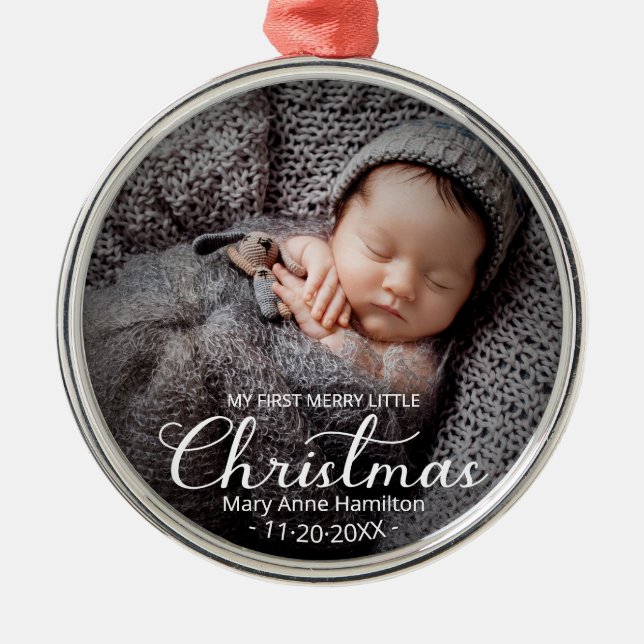 Mein erstes fröhliches kleines Weihnachtskind Ornament Aus Metall (Vorne)