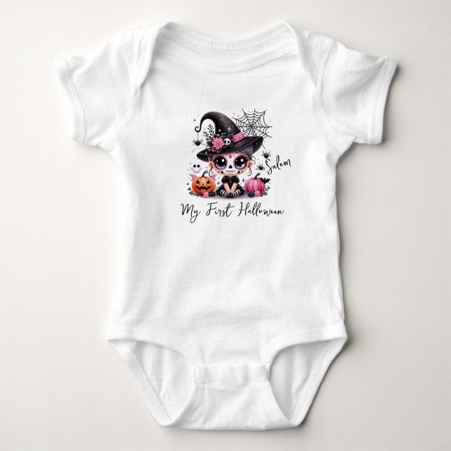 Mein erstes Halloween Baby Sugar Skull Baby Strampler (Vorderseite)