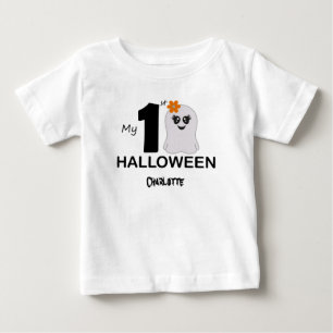 Mein erstes Halloween. Gespenst in Blatt. Bearbeit Baby T-shirt