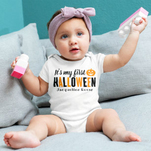 Mein erstes Halloween Modern Orange Schwarz mit Na Baby Strampler