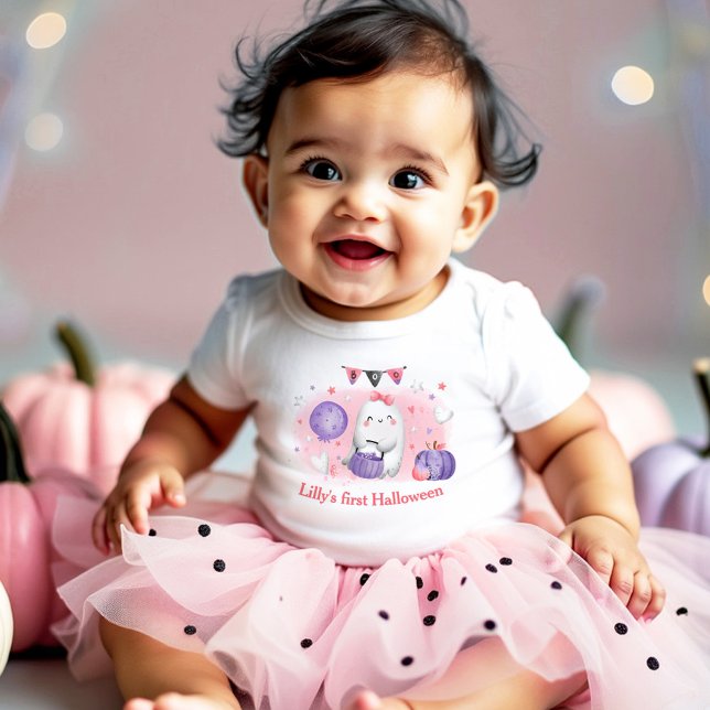 Mein erstes Halloween Name Pink Baby Bodysuit Strampler (My first Halloween baby girl bodysuit)