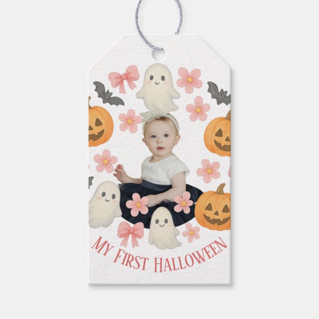 Mein erstes Halloween | Niedlicher Pumpkin & Ghost Geschenkanhänger (Vorderseite)