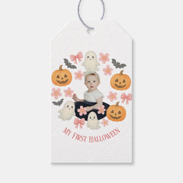 Mein erstes Halloween | Niedlicher Pumpkin & Ghost Geschenkanhänger (Vorderseite)