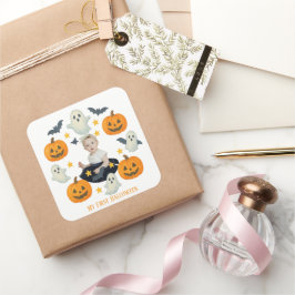 Mein erstes Halloween | Niedlicher Pumpkin & Ghost Quadratischer Aufkleber