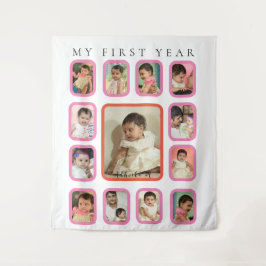Mein erstes Jahr 12 Monate Baby Foto Collage Wandteppich