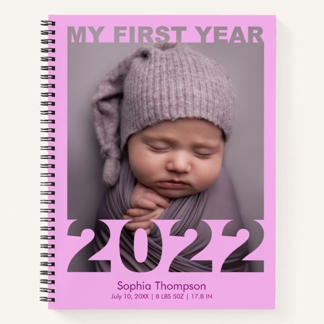 Mein erstes Jahr 2022 Modernes Cutout Baby Foto Pi Notizbuch (Vorderseite)
