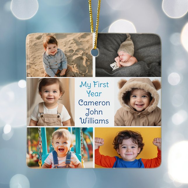 Mein erstes Jahr Baby Boy Foto Collage Niedlich 2  Keramikornament (Von Creator hochgeladen)
