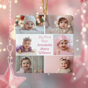 Mein erstes Jahr Baby Girl Foto Collage Niedlich 2 Keramikornament
