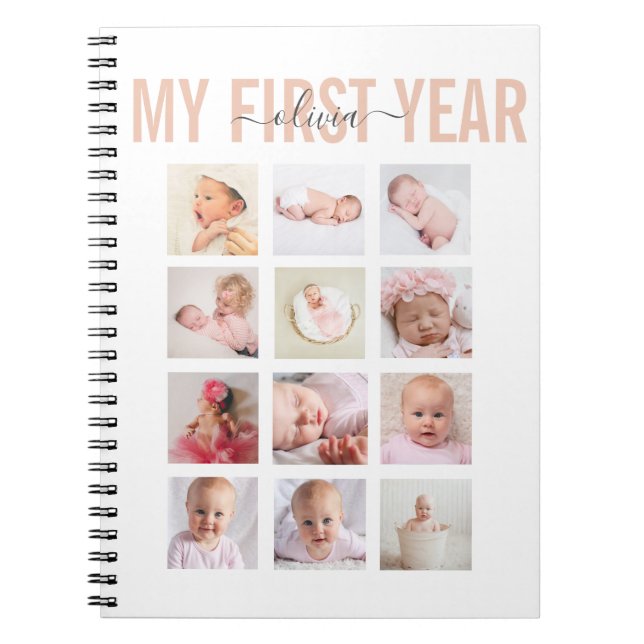 Mein erstes Jahr Baby Name 12 Foto Collage Notizblock (Vorderseite)