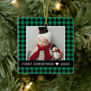 Mein erstes Kariertes Baby-Foto "Green Buffalo" zu Keramikornament