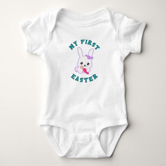 Mein erstes Ostermädchen, weißer Baby-Bodysuit Baby Strampler (Vorderseite)
