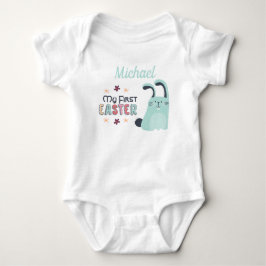 Mein erstes Ostern mit blauem Cartoon Hase und Nam Baby Strampler